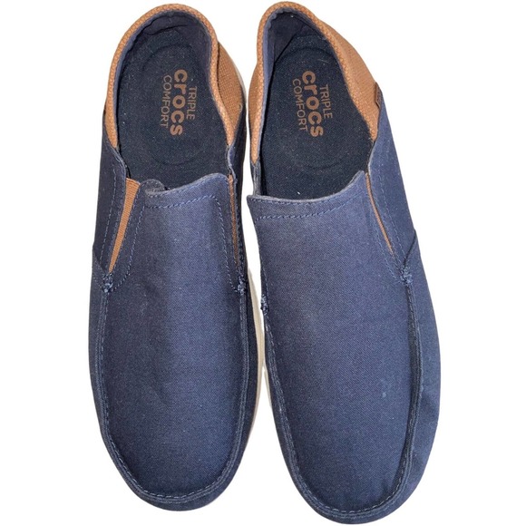 CROCS Santa Cruz Mens Blue Brown Canvas Convertible Slip On Loafer Shoe- Size 13 main image 5